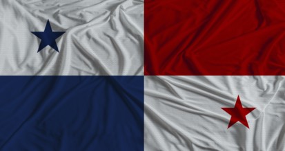 Panamanian flag with fabric texture background. National flag of Panama