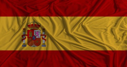 Spanish flag with fabric texture background. National flag of Spain