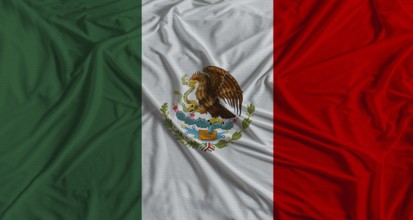 Mexican flag with fabric texture background. National flag of Mexico