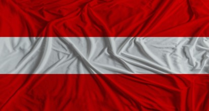 Austrian flag with fabric texture background. National flag of Austria