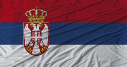 Serbian flag waving. Flag of Serbia with cloth texture