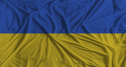 Ukrainian flag with fabric texture background. National flag of Ukraine