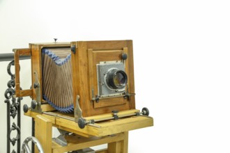 Folding camera FKD, USSR, 1974, isolated, copy space