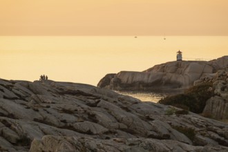 Small lighthouse at sunset, archipelago, Smögen, Smögenbryggan, Västra Götalands Län, Bohuslän,