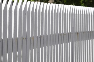 White picket fence, play of light and shadow, Fjällbacka, Bohuslän, West Sweden, Sweden