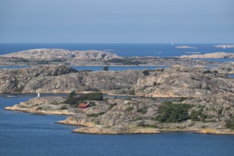 Rocky archipelago landscape with small house by the sea, Fjällbacka, Bohuslän, West Sweden, Sweden
