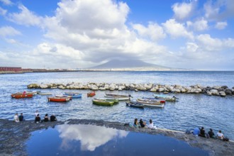 Seaside in Naples with Mount Vesuvius in backround, Campania, Italy