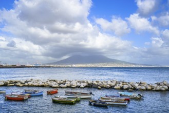 Seaside in Naples with Mount Vesuvius in backround, Campania, Italy