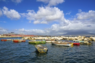 Seaside in Naples with Mount Vesuvius in backround, Campania, Italy