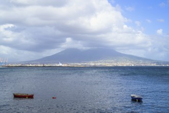 Seaside in Naples with Mount Vesuvius in backround, Campania, Italy