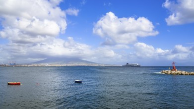 Seaside in Naples with Mount Vesuvius in backround, Campania, Italy