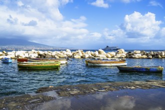 Seaside in Naples with Mount Vesuvius in backround, Campania, Italy