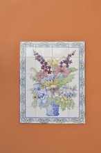 Painted wall tiles on a house wall, Lagos, Algarve, Portugal