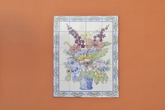 Painted wall tiles on a house wall, Lagos, Algarve, Portugal