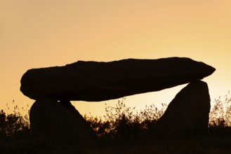 Dolmen at sunset, Finistere department, Brittany, France