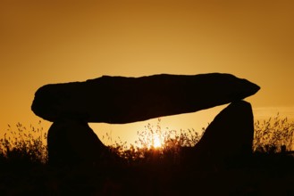 Dolmen at sunset, Finistere department, Brittany, France