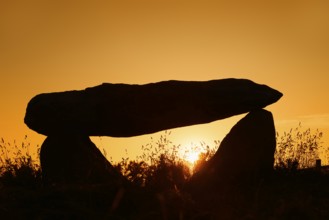 Dolmen at sunset, Finistere department, Brittany, France