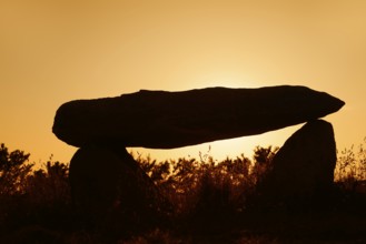 Dolmen at sunset, Finistere department, Brittany, France