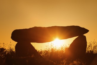 Dolmen at sunset, Finistere department, Brittany, France