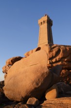 Mean Ruz lighthouse and granite rocks, Ploumanac'h, Cote de Granit Rose, Cotes-d'Armor, Brittany,