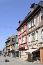 Pedestrian zone with half-timbered houses and shops, Dol-de-Bretagne, Ille-et-Vilaine, Brittany,