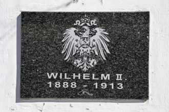 Memorial plaque on the monument to Kaiser Wilhelm II at the railway station in Aus, Karas Region,