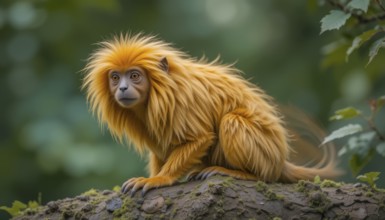 A stunning portrait of a Golden-headed Lion Tamarin (Leontopithecus chrysomelas), a small primate