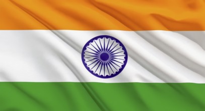 The national flag of India, a tricolor with saffron, white, and green stripes, and the Ashoka