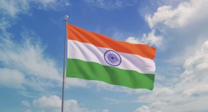 The Indian flag, a symbol of the country's identity, flutters in the wind with a vibrant display of