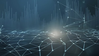 A blue background with a lot of lines and dots. The lines and dots are connected to each other in a