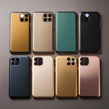 A mockup of the iPhone 16 Pro showing different color options, including gold, black, green, and