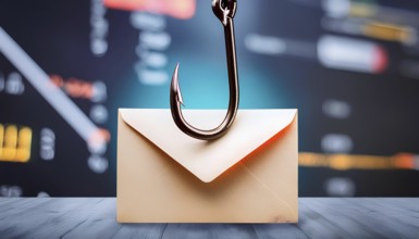 A hook is hanging out of an envelope, AI generated