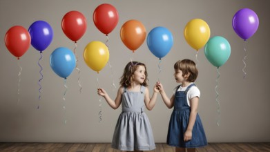 Beautiful color balloons in the air. AI generated image, ai