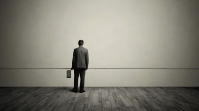 A metaphorical image of a contemplating lonely man. Young man thinking about things in life. AI