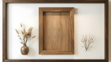 Realistic border wooden rectangular natural frame with shadow. Empty wooden frame boarder for