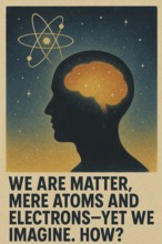 Metaphoric sufi poster illustrating thoughtful arguments and visual signs proving God's existence,
