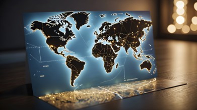 Continent world map. Outline World Map Background. Global network connection, AI generated