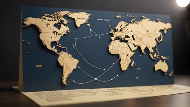 Continent world map. Outline World Map Background. Global network connection, AI generated