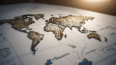 Continent world map. Outline World Map Background. Global network connection, AI generated