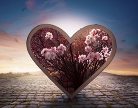 Valentines day background banner - abstract panorama background with hearts - concept love, AI