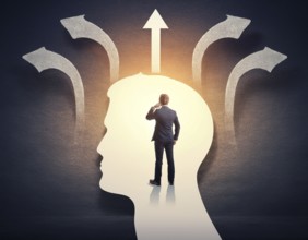 The scene is full of confusion and uncertainty. Mental health, brain disorder, AI generated