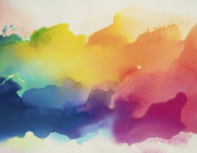 Bright watercolor art showcasing vibrant hues blending with artistic paint splashes, perfect for
