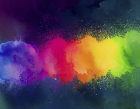 Colorful abstract art depicting a vibrant explosion of rainbow hues on a dark background, evoking