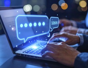 Futuristic AI chatbot hologram symbolizing digital communication, smart assistance, and innovative