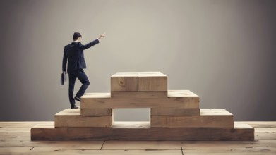 Man climbing up stairs. Ladder of Success. AI generated image, ai