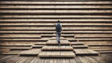 Man climbing up stairs. Ladder of Success. AI generated image, ai