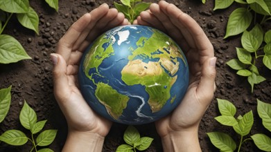 Saving environment planting trees, ecology concept. World Earth Day. AI generated image, ai