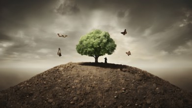 Saving environment planting trees, ecology concept. World Earth Day. AI generated image, ai