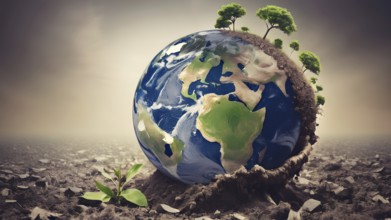 Saving environment planting trees, ecology concept. World Earth Day. AI generated image, ai