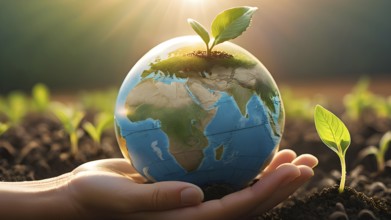 Saving environment planting trees, ecology concept. World Earth Day. AI generated image, ai